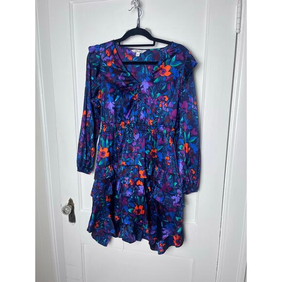 The Pioneer Woman Blue Long Sleeve Boho Floral Flounce Mini Dress Size Small - Picture 1 of 8